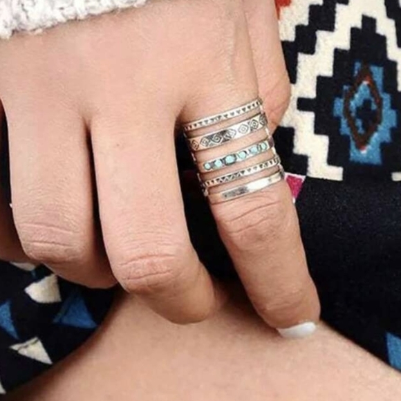 Boho Turqouise 5 Layered Silver Plated Ring - Picture 4 of 10